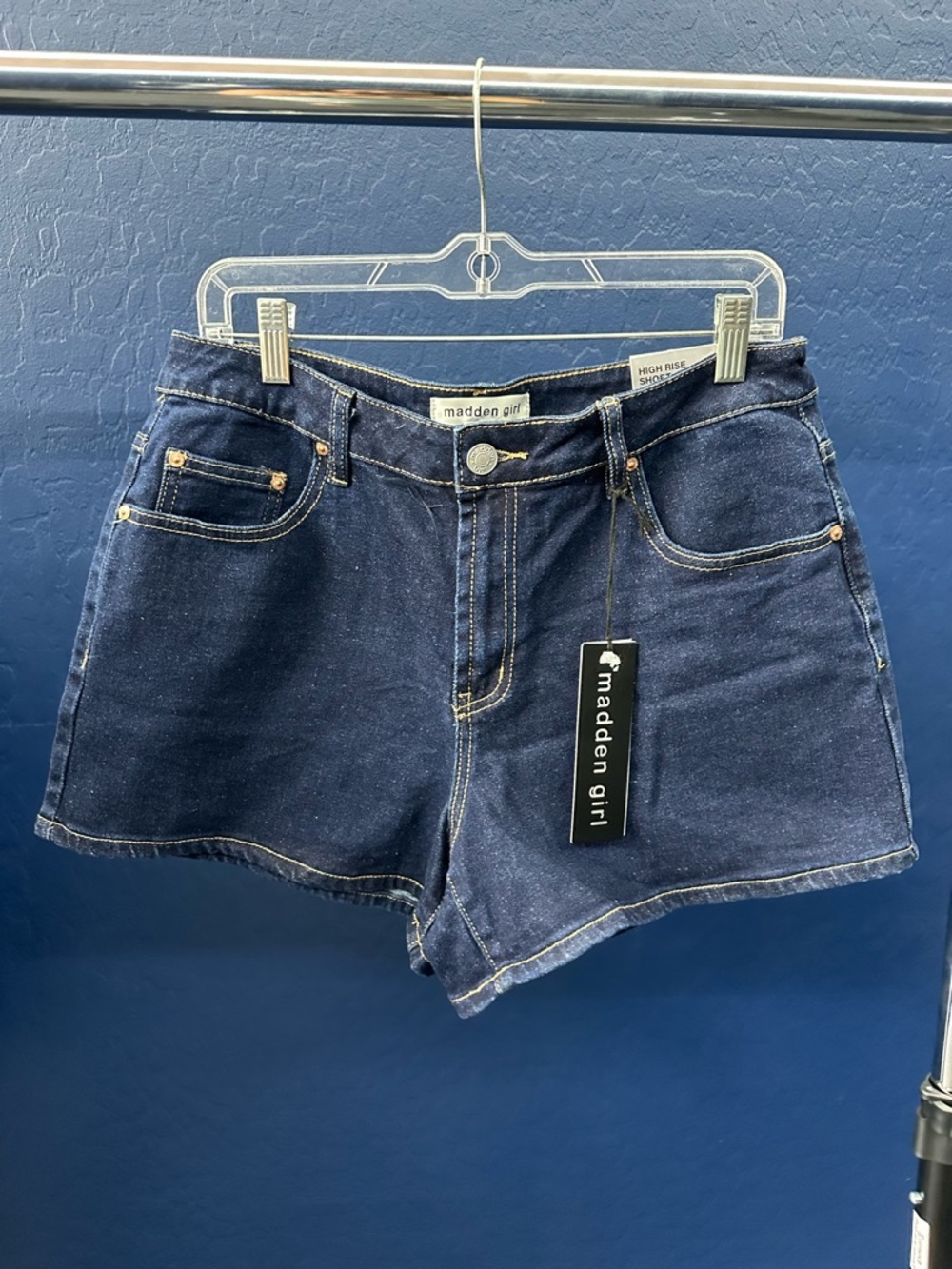 Madden Girl Dark Blue High-Rise Denim Shorts